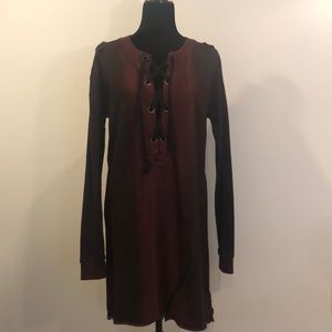 Brown distressed jersey knit dress